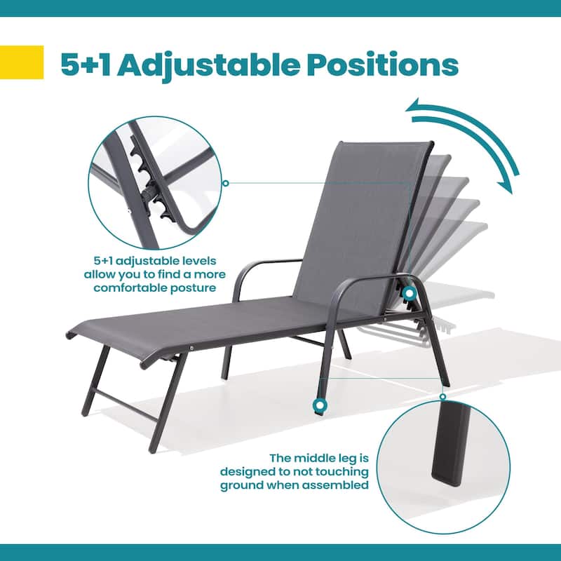 Pellebant Outdoor Patio Lounge Chairs Set Aluminum Adjustable Backrest with Side Table