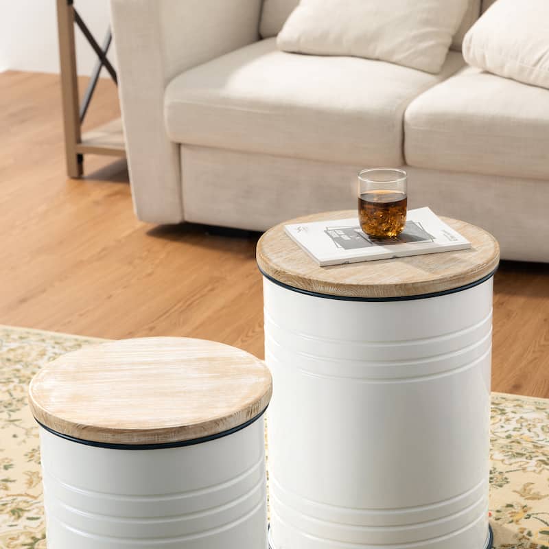 Set of 2 Indoor or Outdoor Farmhouse Enameled Storage Side Tables