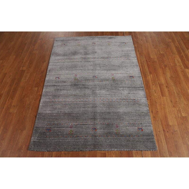 Hand Knotted Oriental 100% Wool Carpet Tribal Tribal Greys & Charcoal Gabbeh Area Rug - 5' 9'' X 4' 1''