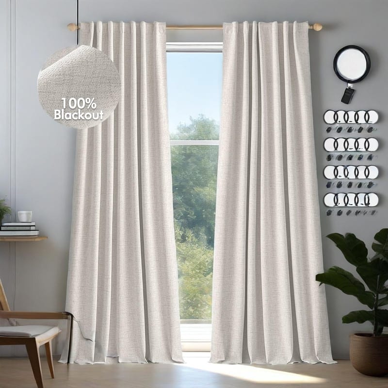 Blackout Curtains 90 inches Long, Curtains for Bedroom Living - Beige