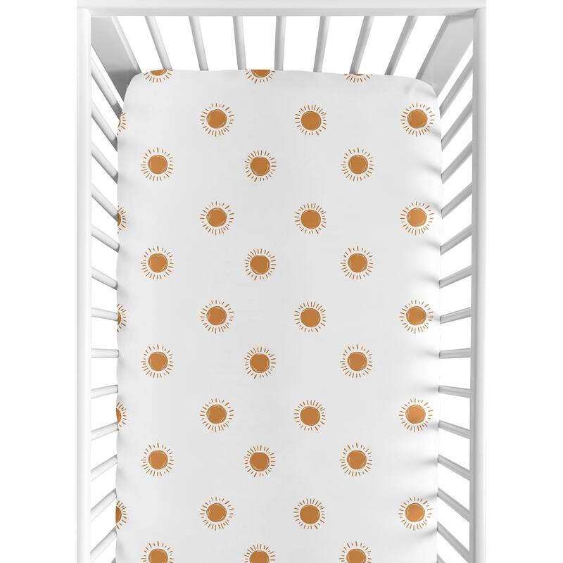 White Orange Boho Sun Boy Girl Fitted Crib Sheet - Pumpkin Bohemian Celestial Sky Gender Neutral Desert Sunshine Outdoors Nature