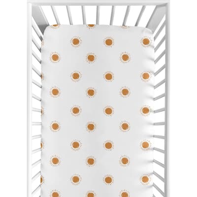 White Orange Boho Sun Boy Girl Fitted Crib Sheet - Pumpkin Bohemian Celestial Sky Gender Neutral Desert Sunshine Outdoors Nature
