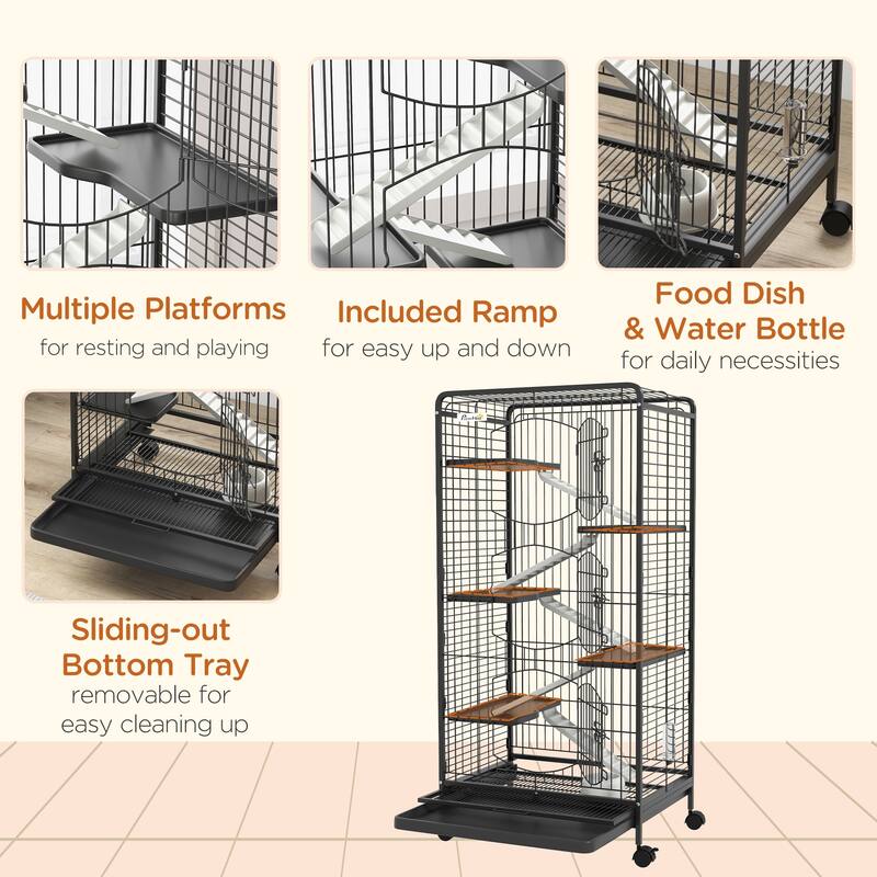 PawHut 6 Levels Small Animal Cage for Dwarf Rabbits, Minks, Chinchillas