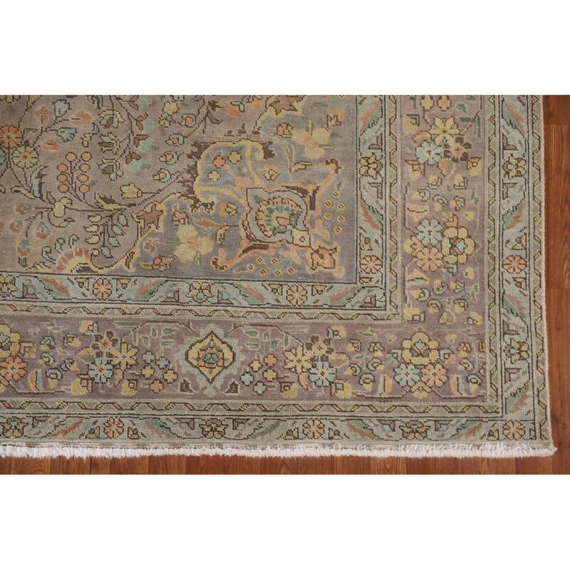 Hand Knotted Oriental 100% Wool Carpet Traditional Floral Brown Tabriz Area Rug - 11' 3'' X 7' 10''