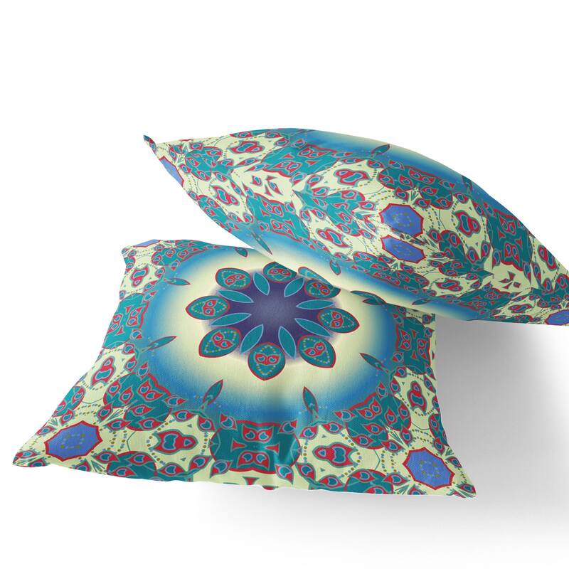 HomeRoots Set of Two 16" X 16" Green and Yellow Blown Seam Floral Indoor Outdoor Throw Pillow - 16.00' X '16.00' X '5.00