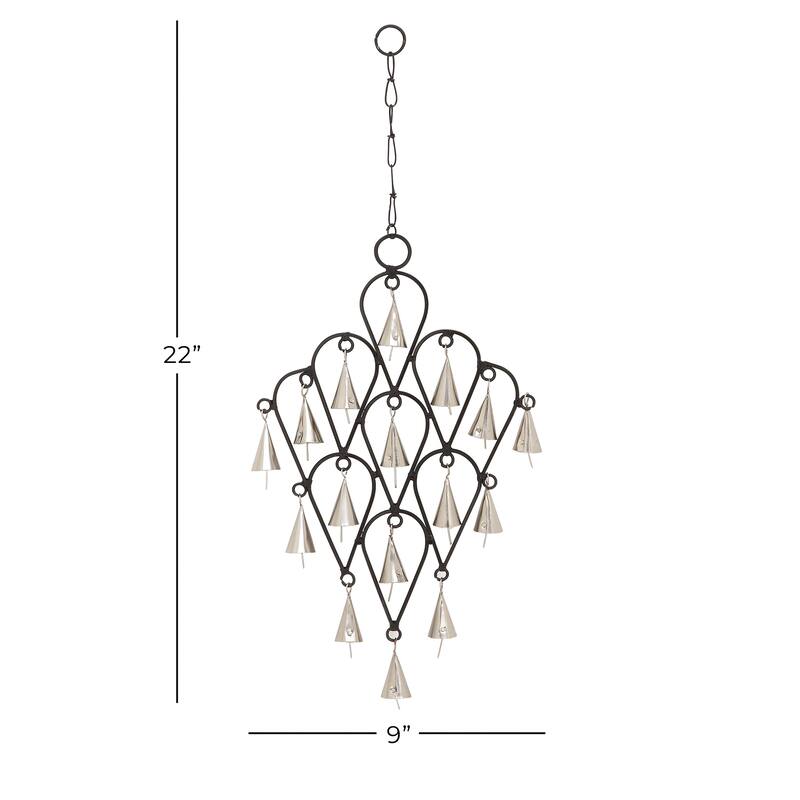 Black Metal Teardrop Windchime with Bells and Chain Ring Hanger