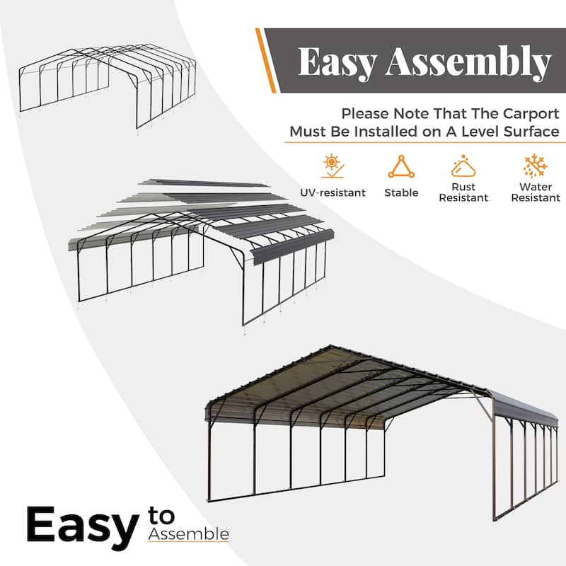 MAISON ARTS Heavy Duty Metal Carport with Galvanized Steel Roof for Cars, Boats, and Tractors