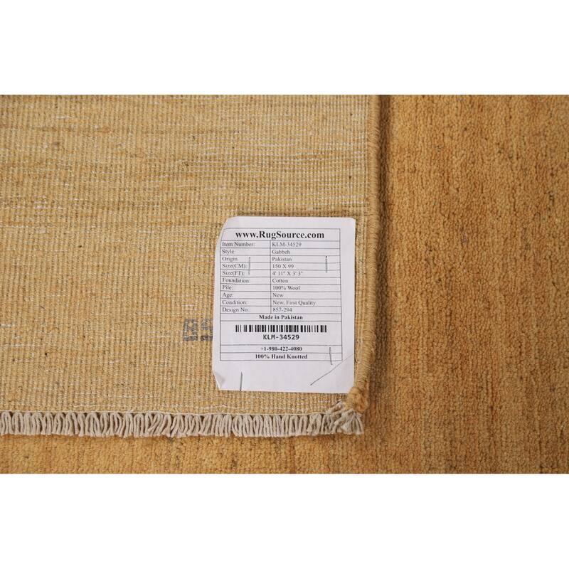 Modern Gabbeh Oriental Foyer Rug Hand-Knotted Yellow Wool Carpet - 3'3"x 4'11"