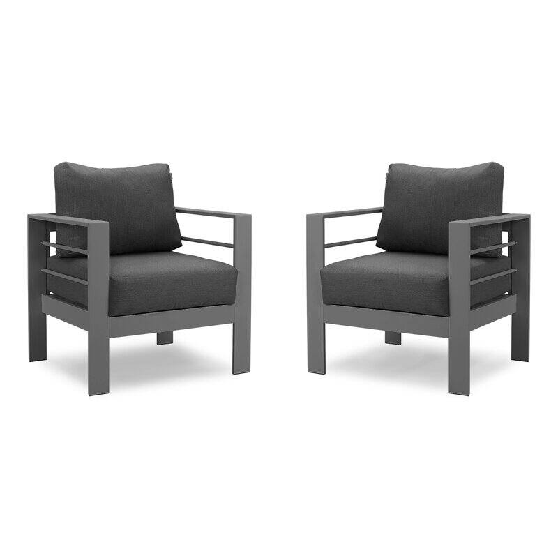 5 Pieces Outdoor All-Weather Conversation Set, Sectional Sofa, Aluminum Couch - Dark Gray Cushions