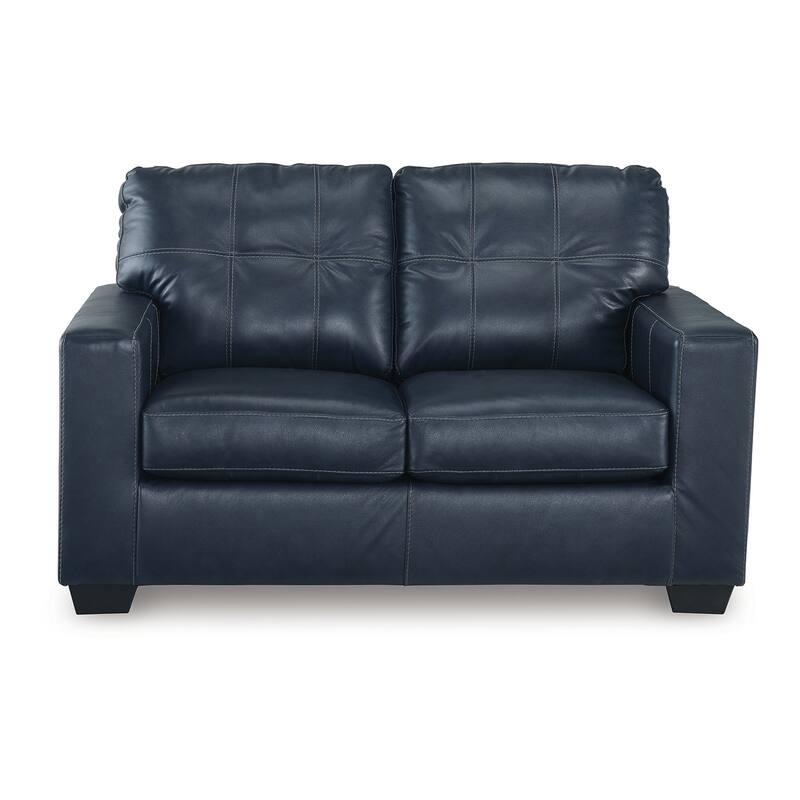 Orion Loveseat, Ocean Blue Tufted Real and Faux Leather Seats, 62 Inch