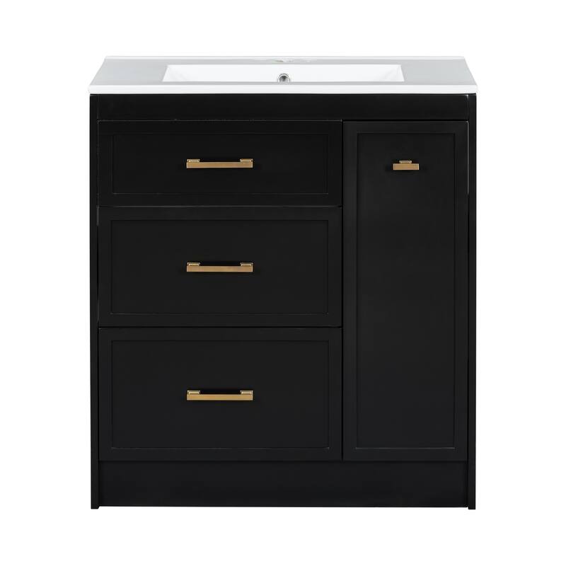 30" Bathroom Vanity Set with Three Drawers - Black