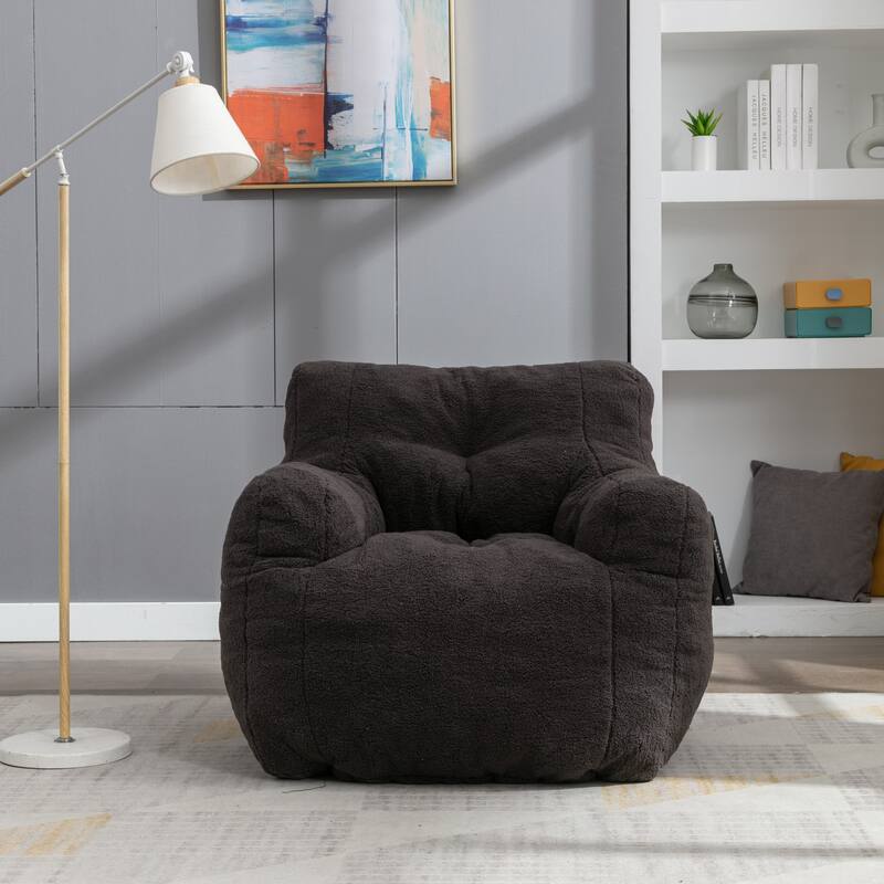 Bean Bag Chair Large Bean Bag Chair for Adults with Armrest Comfy Bean Bag Sofa with Foam Filling Fluffy Teddy Fabric Lazy Chair