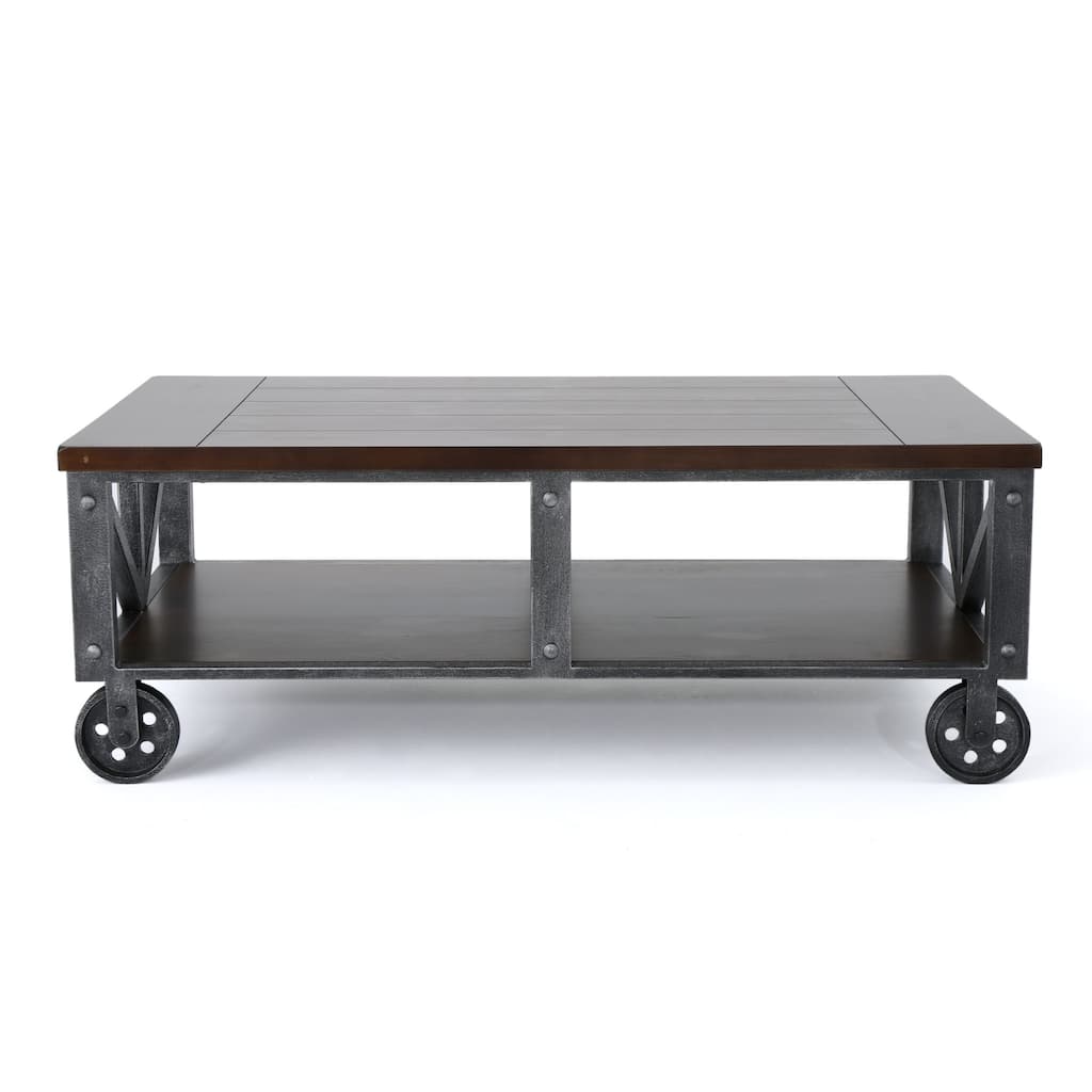 48" Rustic Brown and Black Rectangular Coffee Table