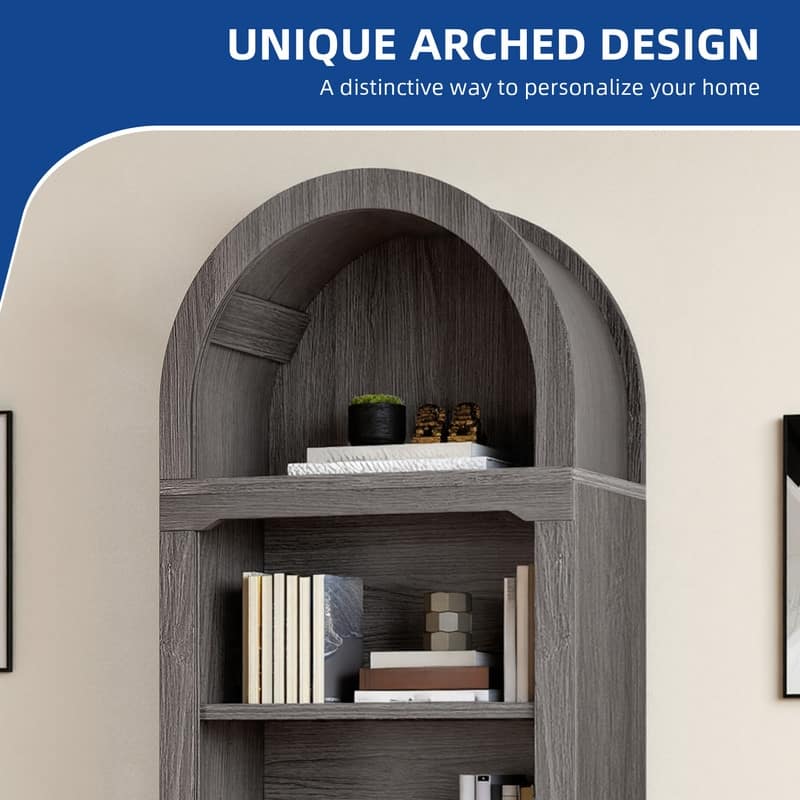 Moasis 68" Arched Bookshelf Open Display Bookcase with Storage Shelves for Living Room