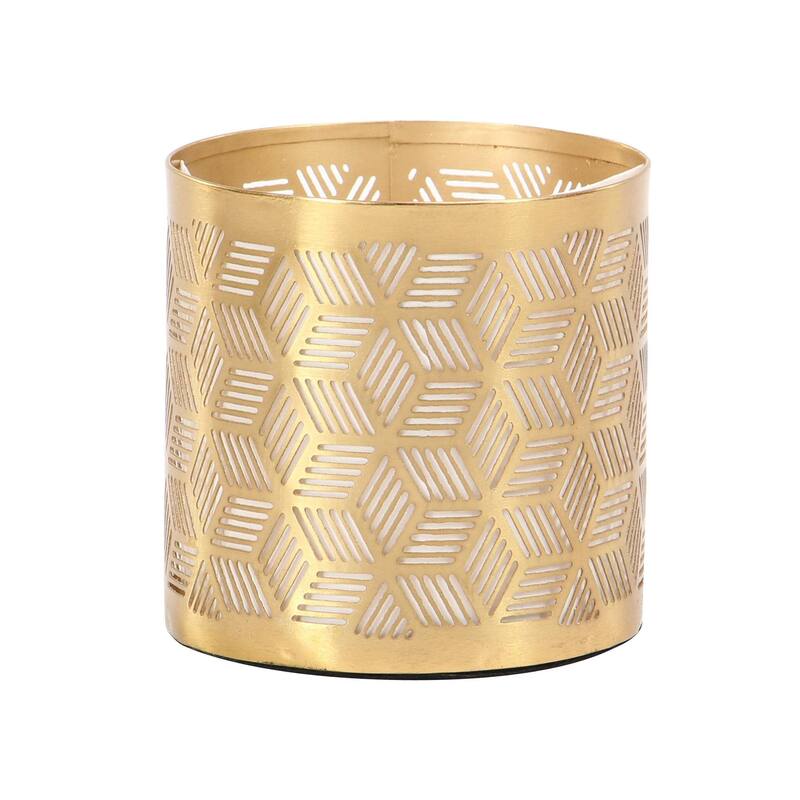 Metal Geometric Pencil Cup with Laser Carved Design - Gold - Roche River Decor