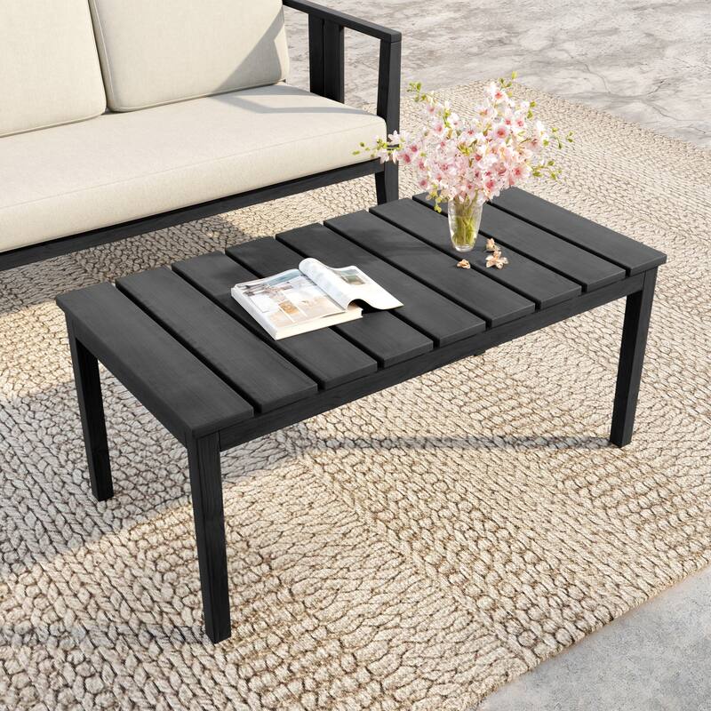 Outdoor Patio Teak Wood Side Table Coffee Table - Coffee table - Black