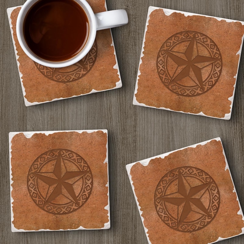 Leather Lonestar 4-Pack Tumbled Tile Stone Coasters with Protective Cork Backing Manufactured in The USA