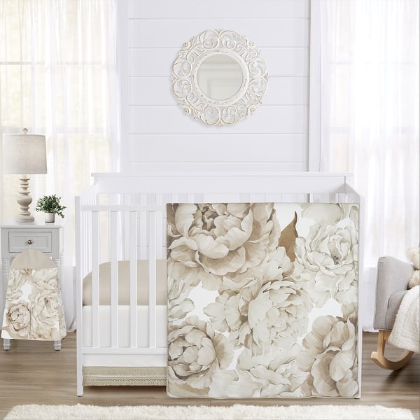 slide 2 of 6, Sweet Jojo Designs Taupe Beige Boho Shabby Chic Floral Girl 4pc Nursery Crib Bedding Set Tan Bohemian Vintage Watercolor Fringe