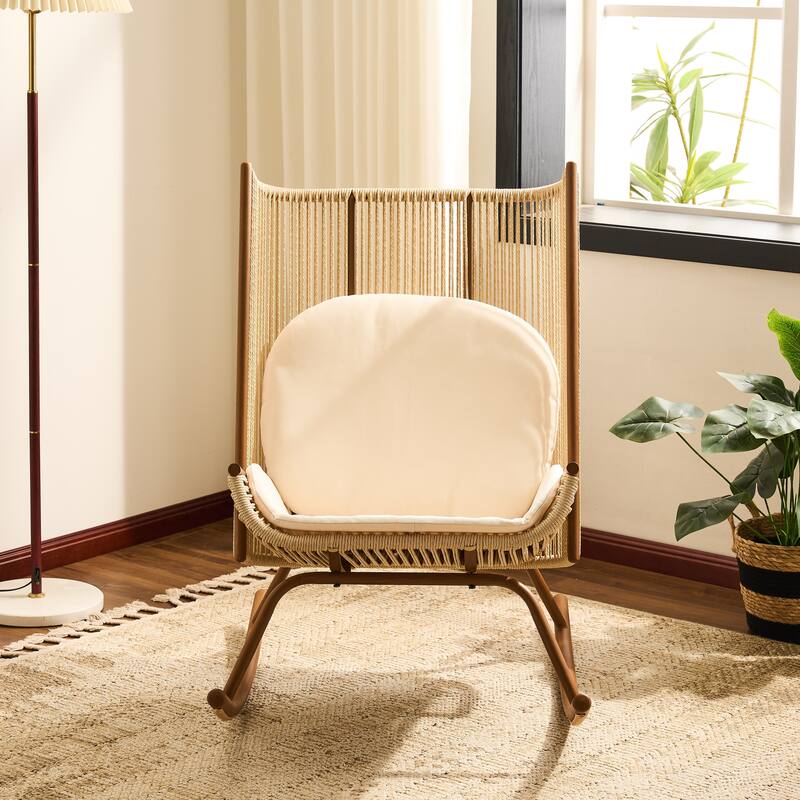 Christopher Knight Home - Outdoor Rocking Chair with PE Rattan and Wooden Side Table Set