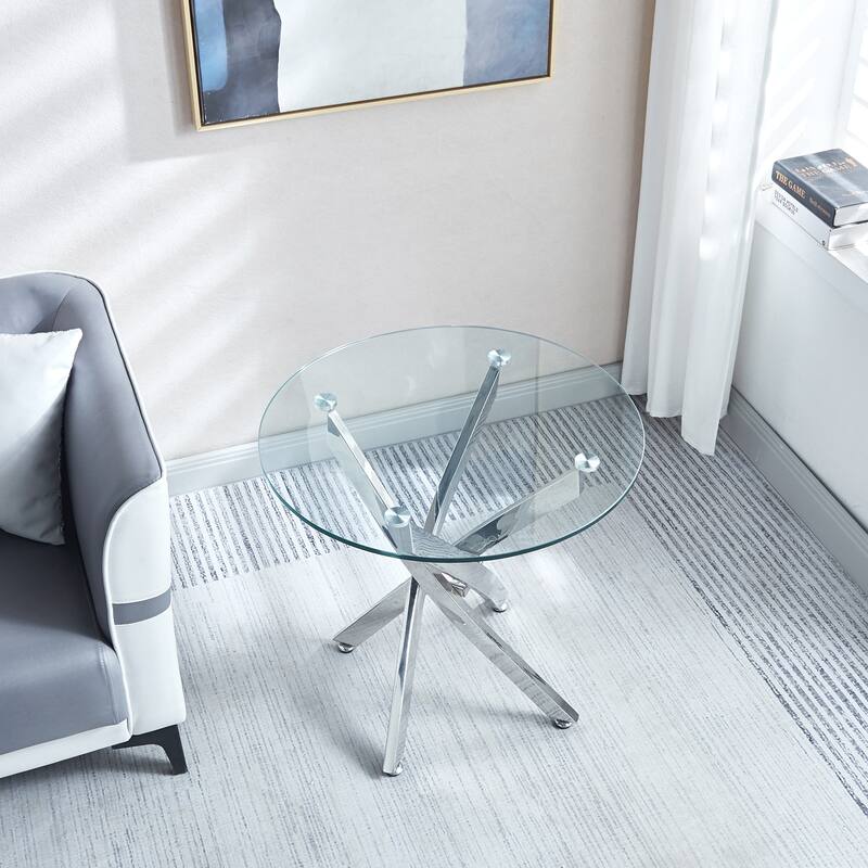 23.60" Modern Glass End Table, Round End Table With Tempered Glass Tabletop And Chrome Legs For Living Room
