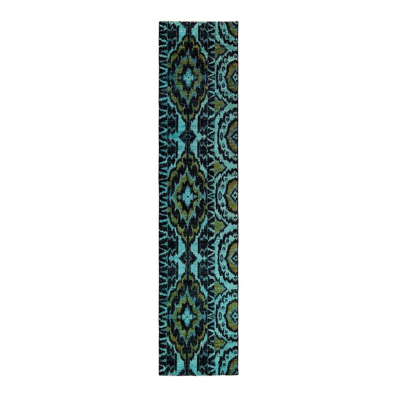 Overton Hand Knotted Wool Vintage Inspired Modern Contemporary Modern Black Runner Rug - 2' 8" x 12' 2"