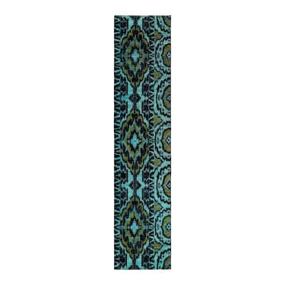 Overton Hand Knotted Wool Vintage Inspired Modern Contemporary Modern Black Runner Rug - 2' 8" x 12' 2"