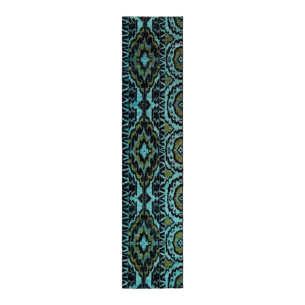 Overton Hand Knotted Wool Vintage Inspired Modern Contemporary Modern Black Runner Rug - 2' 8" x 12' 2"