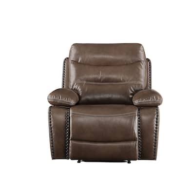 Aashi Powered Recliner with External Push-Button, Brown Leather-Gel
