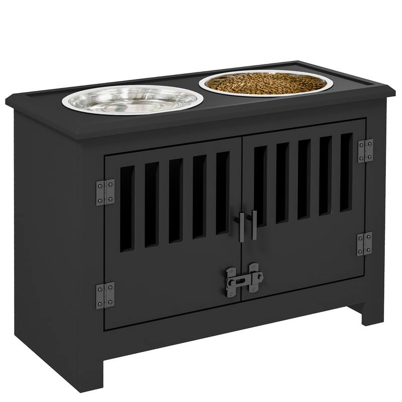 PawHut Large Elevated Dog Bowls with Storage Cabinet Containing 37L Capacity, Pet Food Bowl Dog Feeding Station