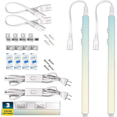 Sunperian LED Under Cabinet Light Kit 12" Plug In 10W Linkable 3 Color Option 3000K/4000K/5000K Damp Rated 2 Pack