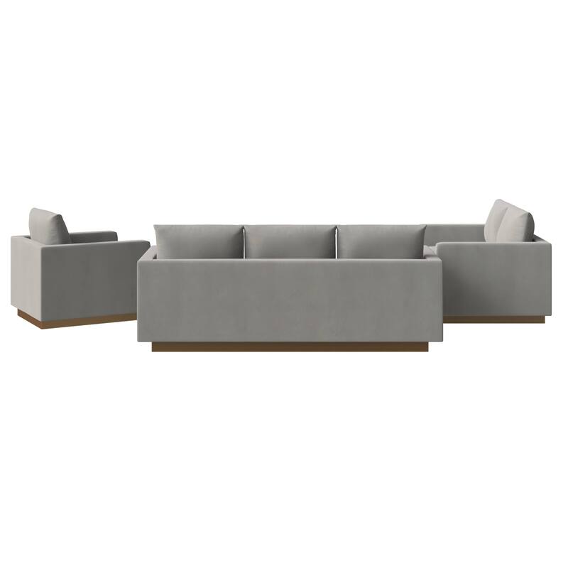 3-Piece Velvet Sofa Set with Brushed Gold Stainless Steel Base Nervo Series