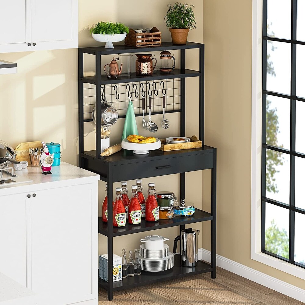 https://ak1.ostkcdn.com/images/products/is/images/direct/e567bee1175ab2c61ccbedbe50df625264e2d8e2/5-Tier-Kitchen-Bakers-Rack-with-Hutch-Drawer-and-8-S-Hooks.jpg