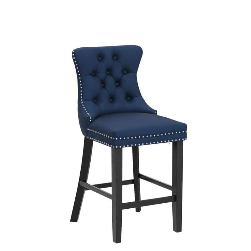 Wing Back Velvet Tufted Nailhead Barstools(Set of 2)