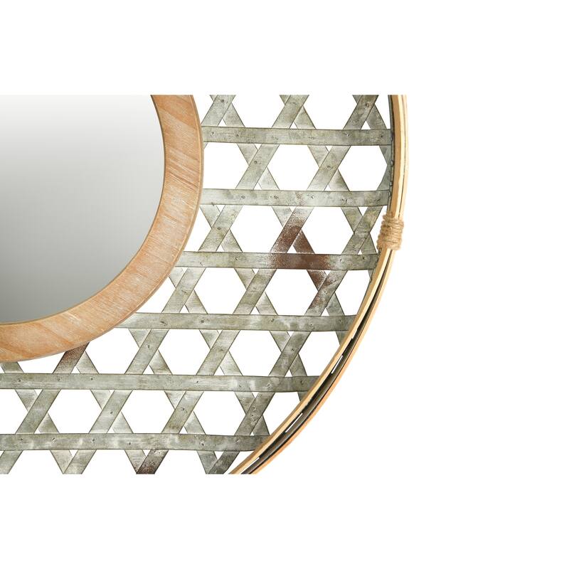 Lattice Metal Framed Wall Mirror, Wood and Galvanized Finish