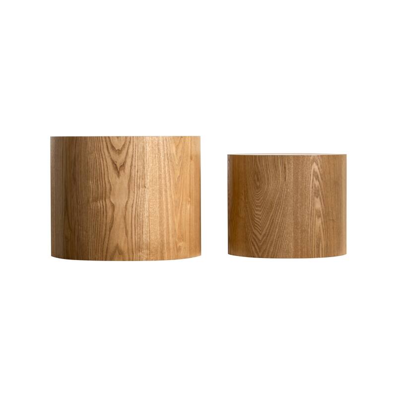 Nesting Coffee Table Set of 2, Modern Round Wooden Accent Tables, Space-Saving Circle Drum Side Tables