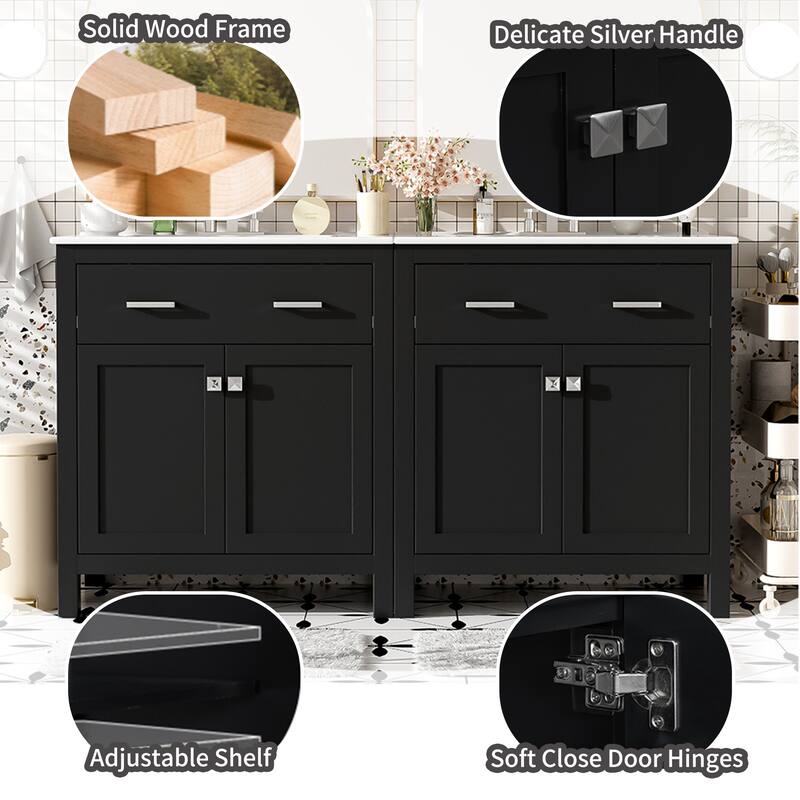 60" Bathroom Vanity Set with Double Vanities (Separate), Ceramic Sinks
