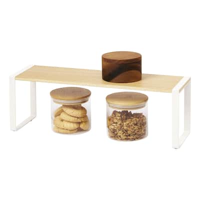 Yamazaki Home Single-Tier Riser, Steel and Wood, Holds 4.4 lbs - L 4.72 x W 15.75 x H 6.1 inches