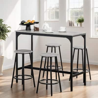 5-Piece Counter Height Bar Table Set,43.25" Dining Table w/4Bar Stools