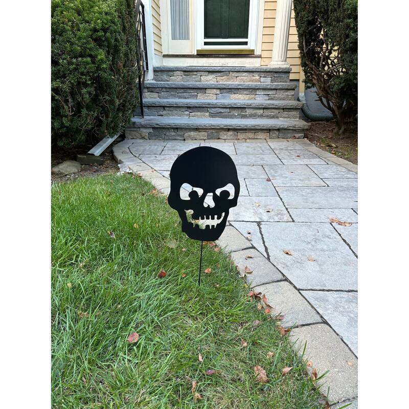 24" Metal Halloween Black Skull Garden Stake, Set of 2