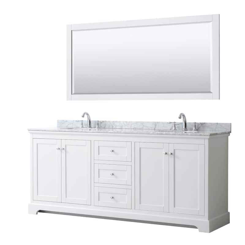 Avery 80-inch Double Vanity, Marble Top, Oval Sinks, 70-inch Mirror
