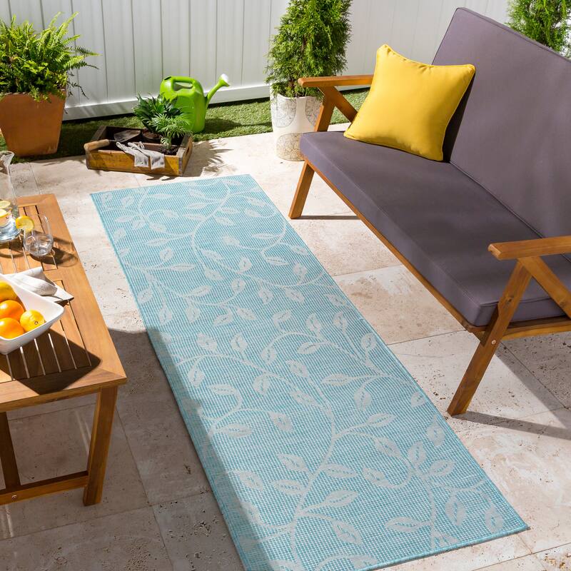Artistic Weavers Otis Indoor / Outdoor Floral Area Rug - 2'6" x 7'3" Runner - Aqua