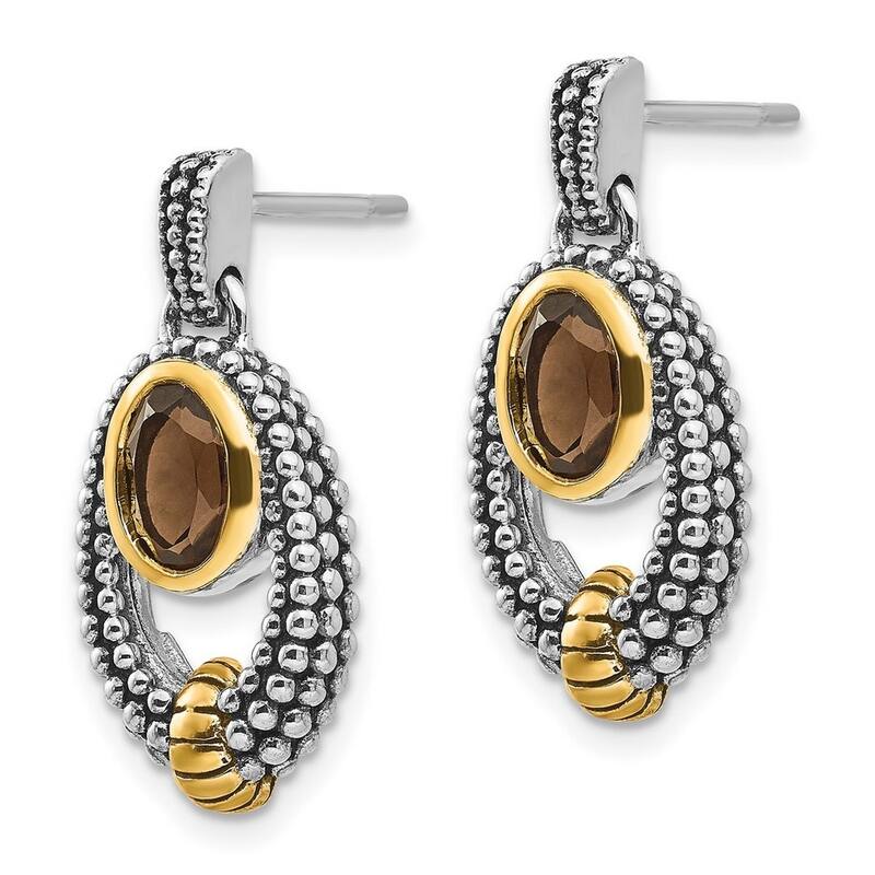 Curata 925 Sterling Silver Bezel With 14k Smokey Quartz Earrings 23x12mm