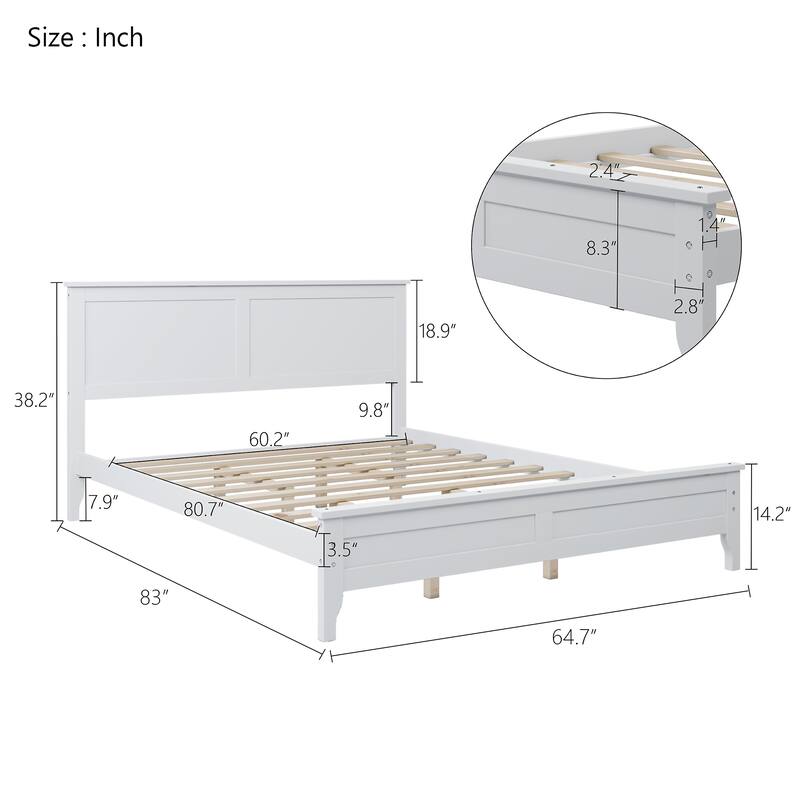 Modern White Solid Wood Platform Bed
