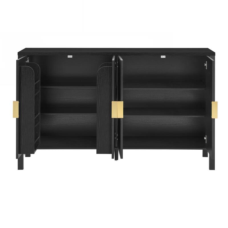 4-Door Sideboard with Back-of-Door Storage Racks & Side Hooks, Adjustable Shelves