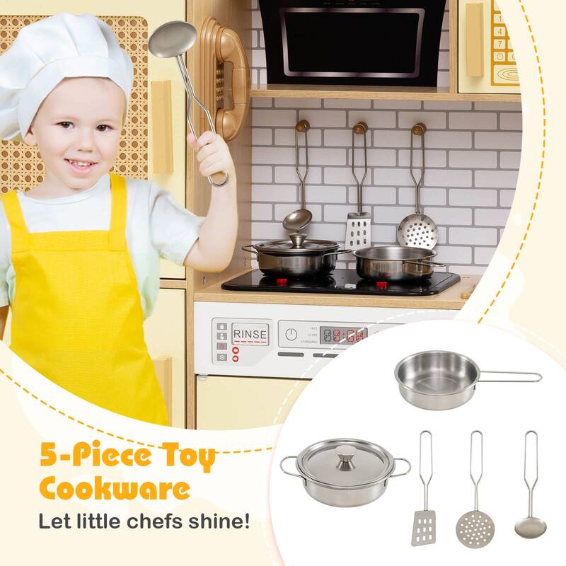 Costway Wooden Kids Kitchen Playset Pretend Play Kitchen with Real - See Details