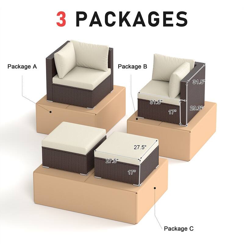 FINCATI Outdoor Sectional Conversation Set, 500 lbs Wicker Deep Seating Set, Loveseat/ Corner/ Ottoman Selectable