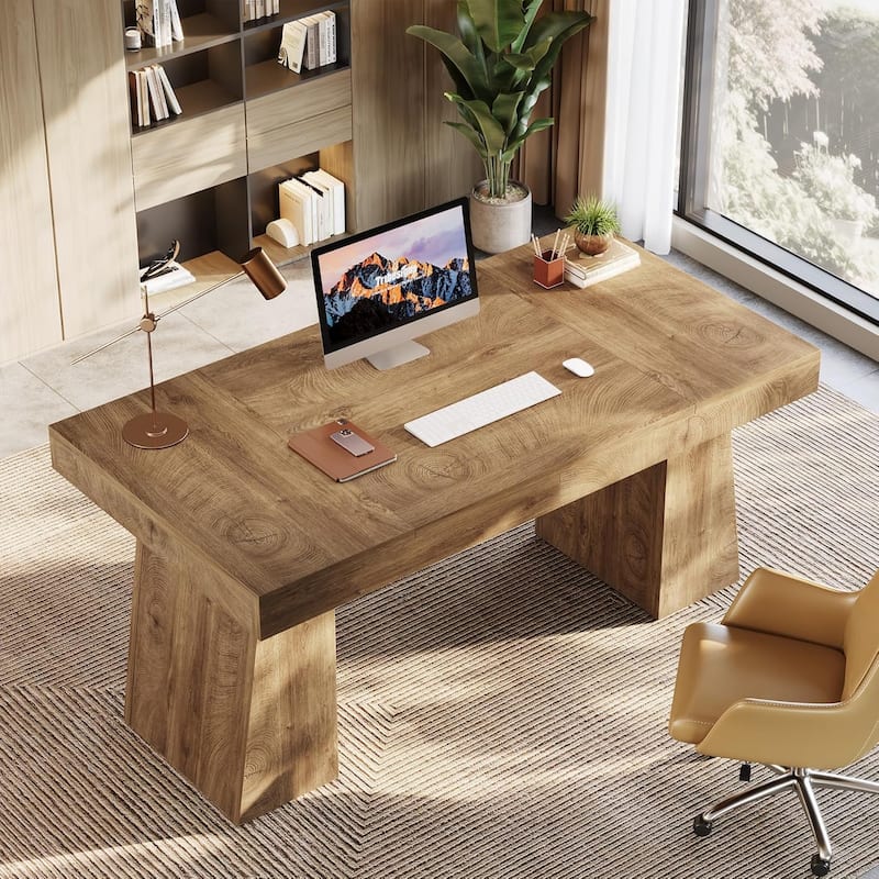 55" Modern Executive Desk, Large Home Office Desk with Double Pedestal