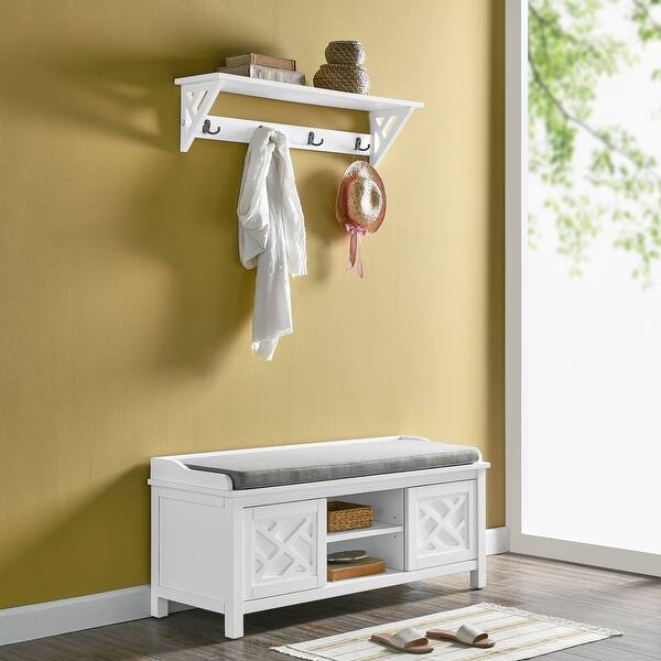 Shop Porch Den Altadena 36 Inch Wide Coat Hook With Storage Bench Hall Tree Set On Sale Overstock 30406709 White