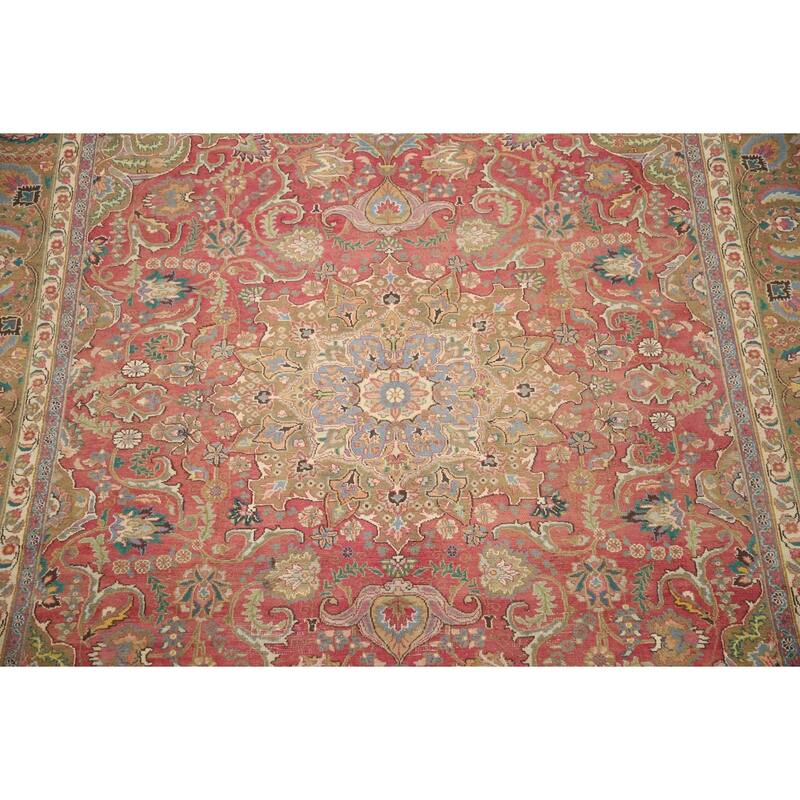 Hand Knotted Oriental 100% Wool Carpet Traditional Floral Pink Mashad Area Rug - 11' 4'' X 7' 9''