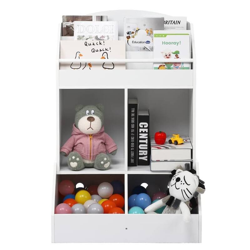 Kids Toy Storage Organizer - Wooden Book Shelf for Toddlers